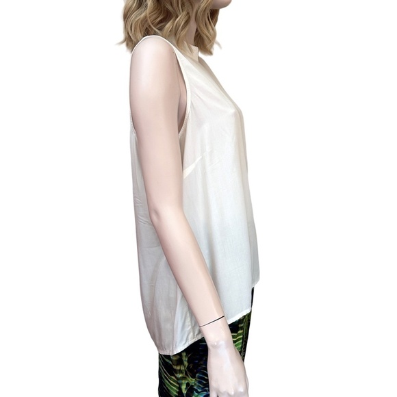 J. Jill Blouse Top Tank Shirt Mock Neck 100% Rayon Ivory Keyhole back Hi Low - Picture 4 of 14